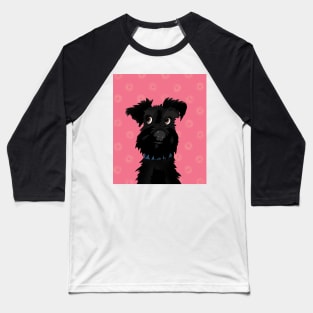 Black Miniature Schnauzer Dog with Pink Daisies Baseball T-Shirt
